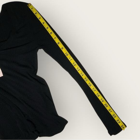 NWT | Avec Les Filles | Ribbed Scoop Neck Long Sleeve Top | Black | Medium - Picture 9 of 11